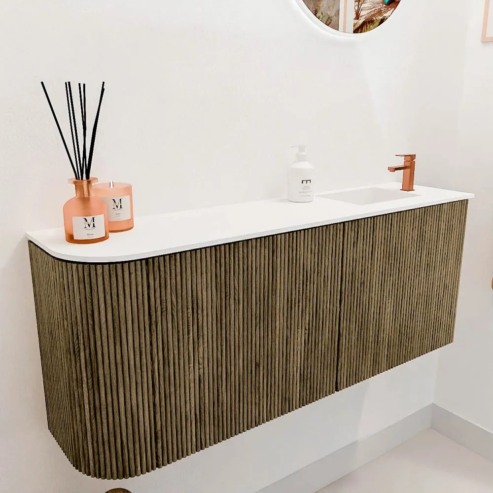Mondiaz Joya 100cm toiletmeubel ronding links dusk met wastafel faye rechts 1 kraangat talc