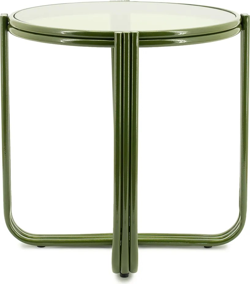 Retro Bijzettafel Glas Groen - 42 X 42cm.
