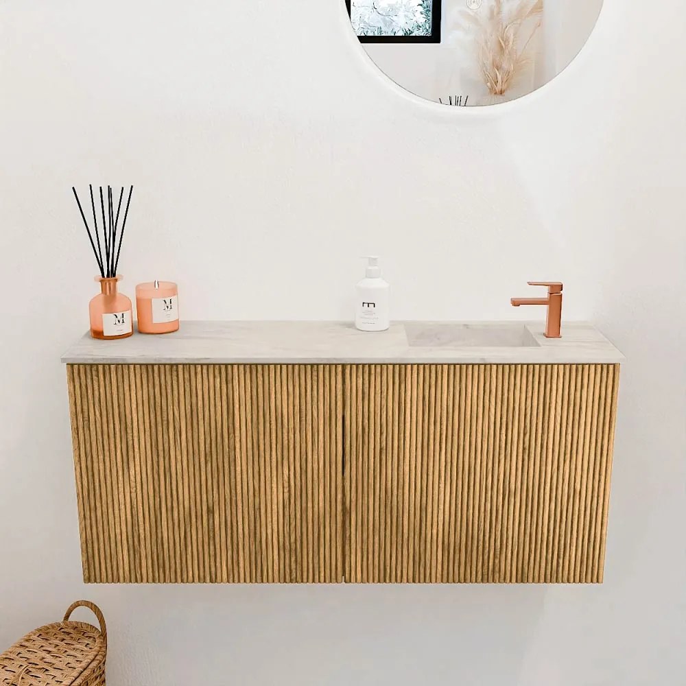 Mondiaz Joya DLux 90cm toiletmeubel oak met wastafel faye rechts 1 kraangat ostra