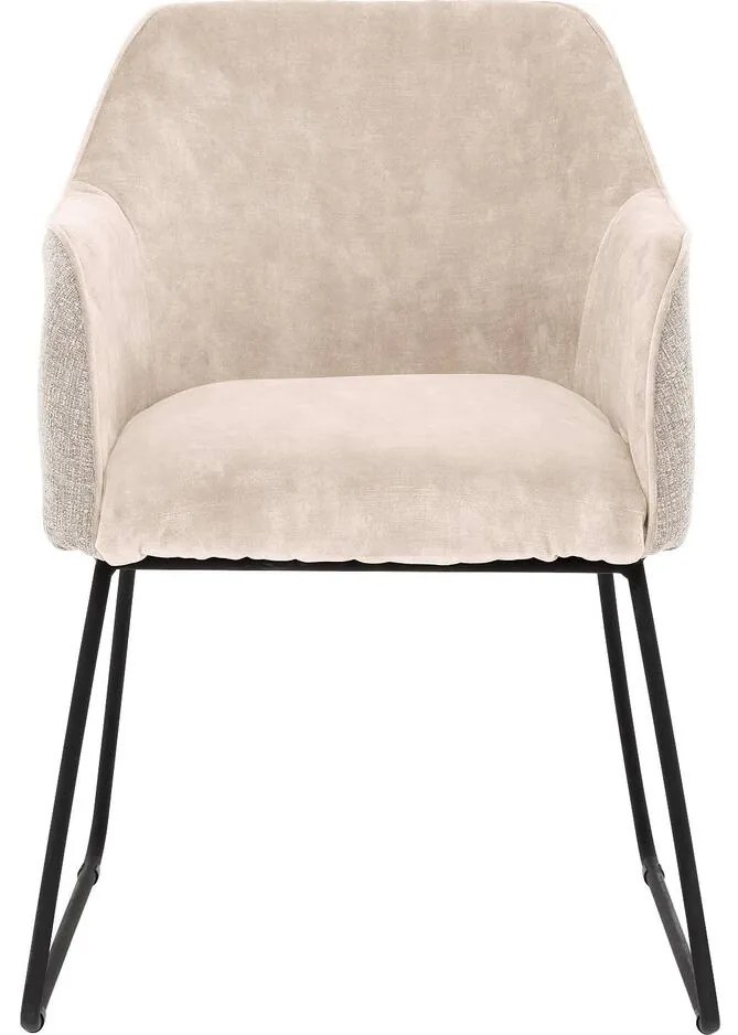 Goossens Eetkamerstoel Lisbet beige stof met armleuning, elegant chic