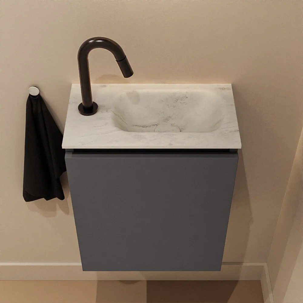 Mondiaz Ture DLux toiletmeubel 40cm dark grey met wastafel opalo rechts met kraangat