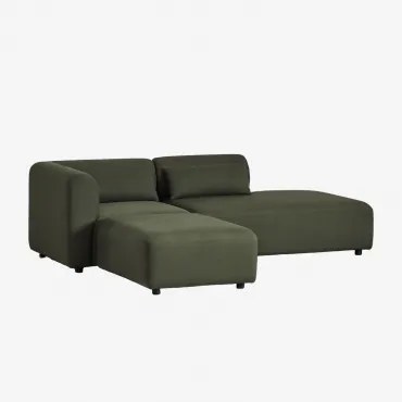 2-delige Modulaire Hoekbank Met Chaise Longue Rechts En Fogler Poef Chenille Groen – Salie - Sklum