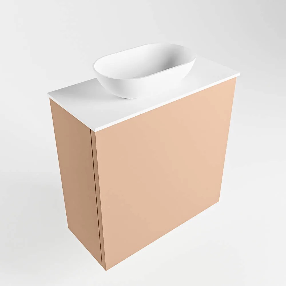 Mondiaz Fowy toiletmeubel 50cm rosee met witte waskom links en kraangat