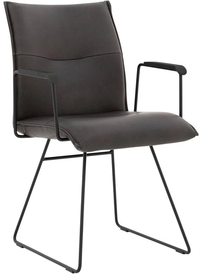 Goossens Excellent Eetkamerstoel Nica grijs leer met armleuning en Sledevoet,, modern design