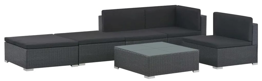 vidaXL 6-delige Loungeset met kussens poly rattan zwart