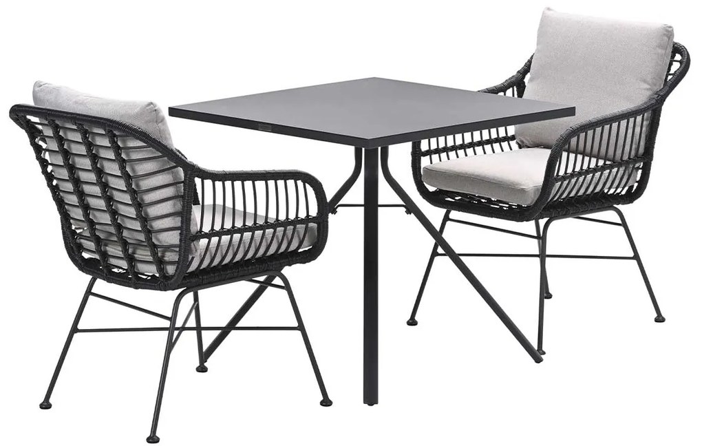 Garden Impressions Lucas tuinset zwart 3-delig - Rimini tuintafel 80x80 cm