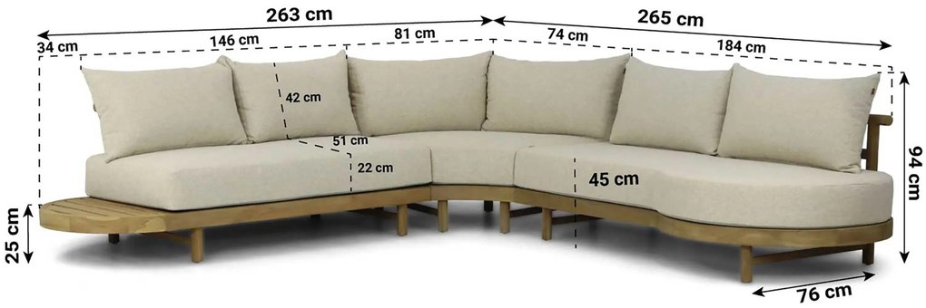 Hoek loungeset 5 personen Teak Old teak greywash  Santika Furniture Santika