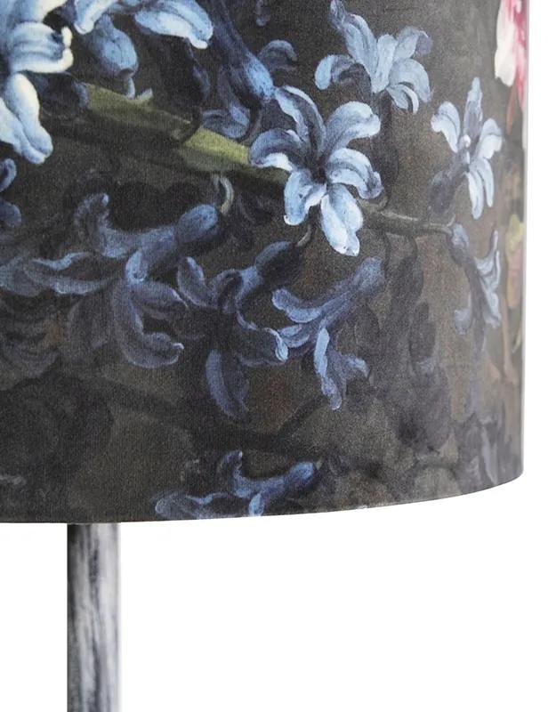Vintage vloerlamp antiek grijs kap bloemen dessin 40 cm - Simplo Art Deco, Retro E27 Binnenverlichting Lamp