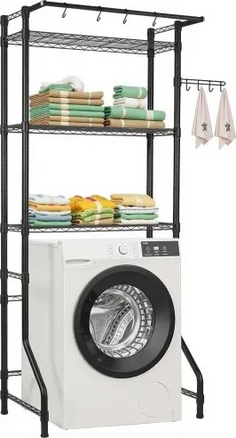 VEVOR opbergrek boven wasmachine en droger, 3-laags droogrek met kledingstang en haken, verstelbare planken voor wasmachines met één laag, voor opslag en organisatie