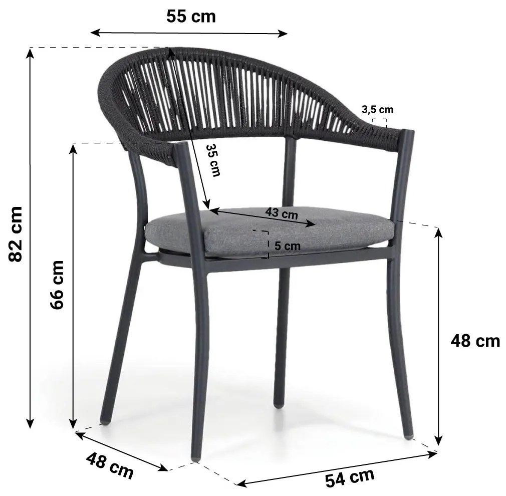 Tuinset Ronde Tuintafel 130 cm Rope Grijs 4 personen Santika Furniture Santika