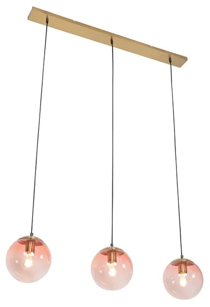 Art deco hanglamp messing met roze glas 3-lichts - Pallon