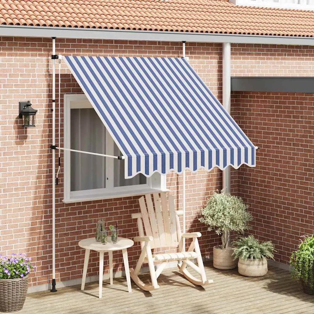 vidaXL Luifel handmatig uittrekbaar 200 cm blauw en witte strepen