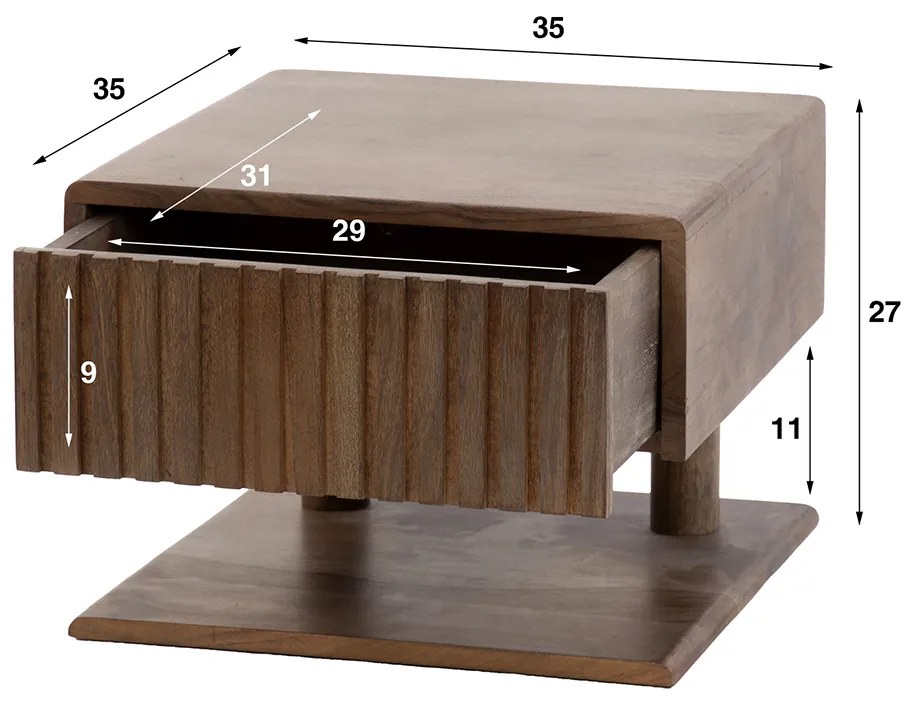 Zwevend Nachtkastje Met Hangende Plank - 35x35x27cm.