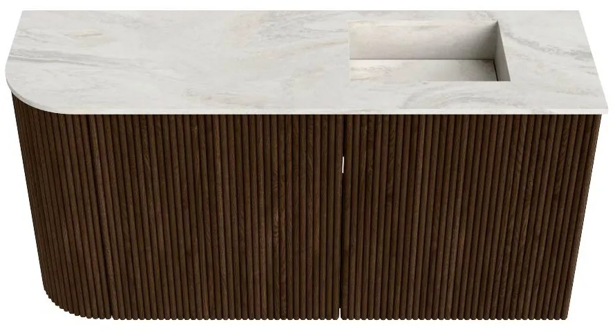 Mondiaz Joya DLux 80cm toiletmeubel ronding links walnut met wastafel faye rechts 1 kraangat ostra