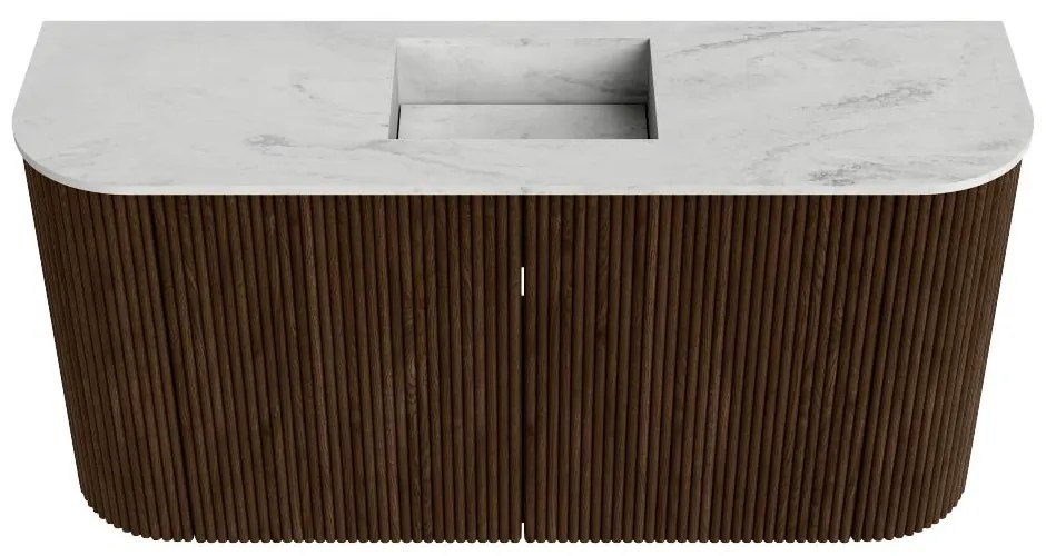 Mondiaz Joya DLux 85cm toiletmeubel ronding links/rechts walnut met wastafel faye midden zonder kraangat opalo