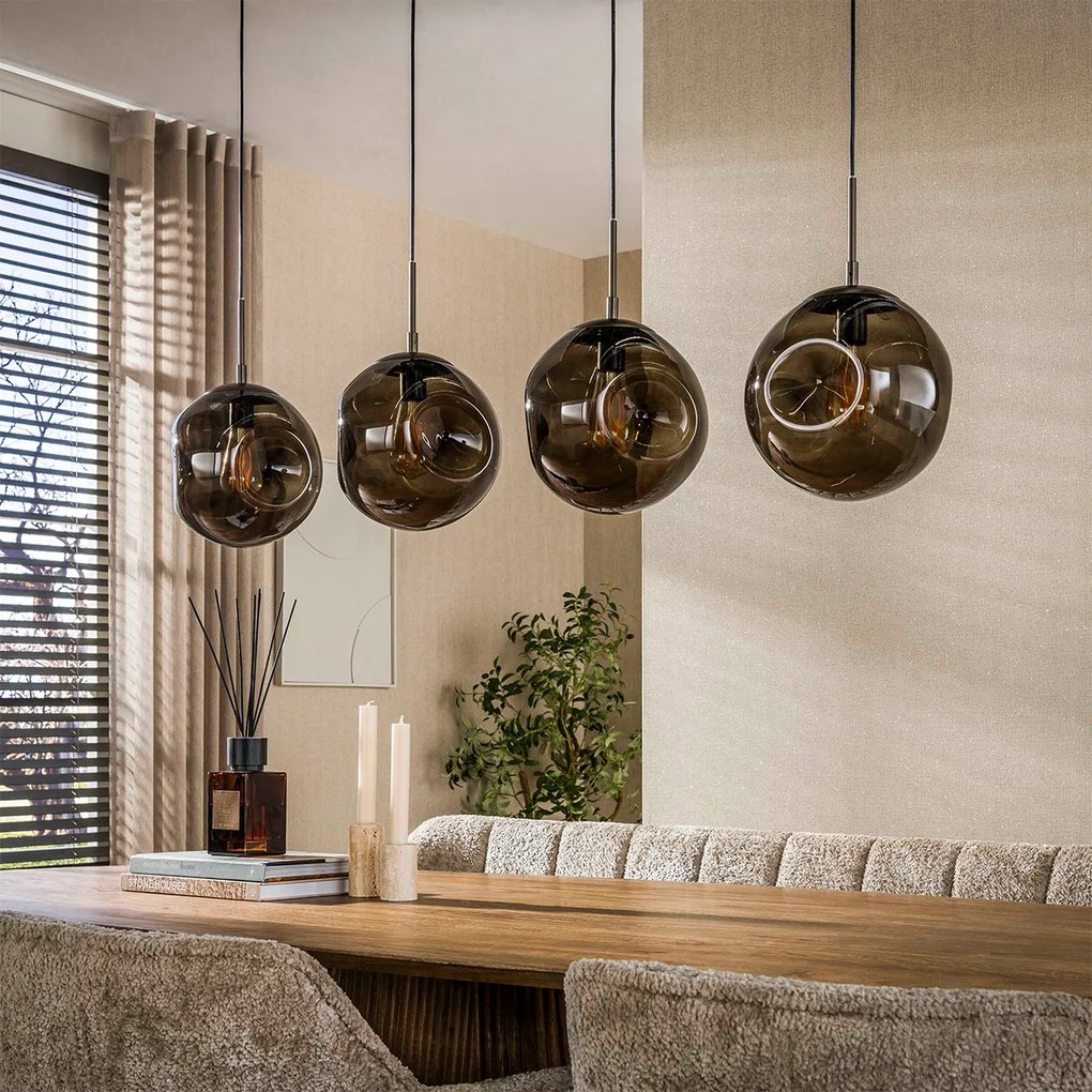 Hanglamp Met 4 Glazen Bollen Bruin