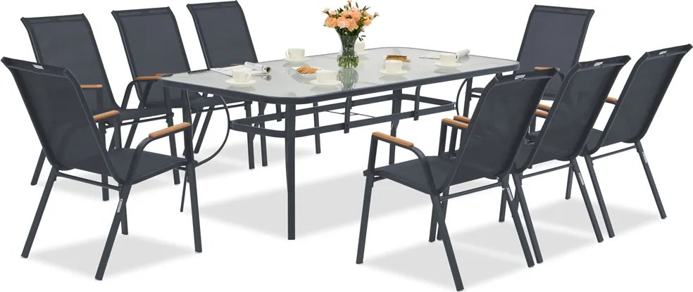 Modena/Bitonto metalen tuinmeubelen voor 8 personen met grote tafel Garden Point grijs