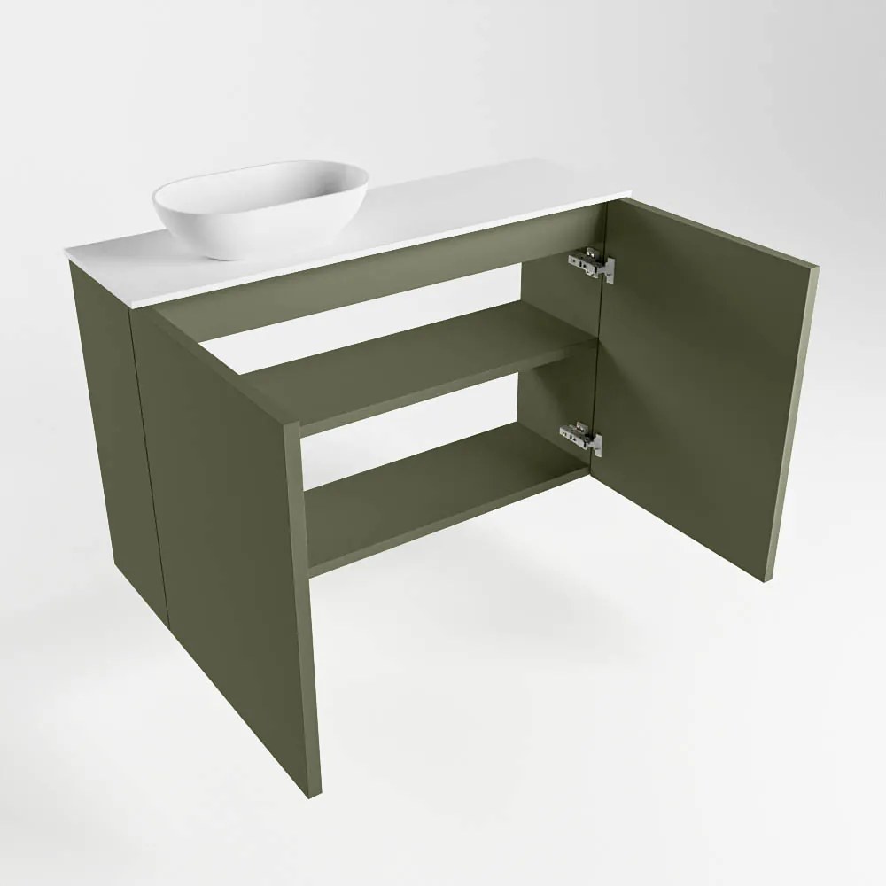 Mondiaz Fowy toiletmeubel 80cm army met witte waskom links zonder kraangat