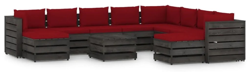 vidaXL 11-delige Loungeset met kussens grijs geïmpregneerd hout