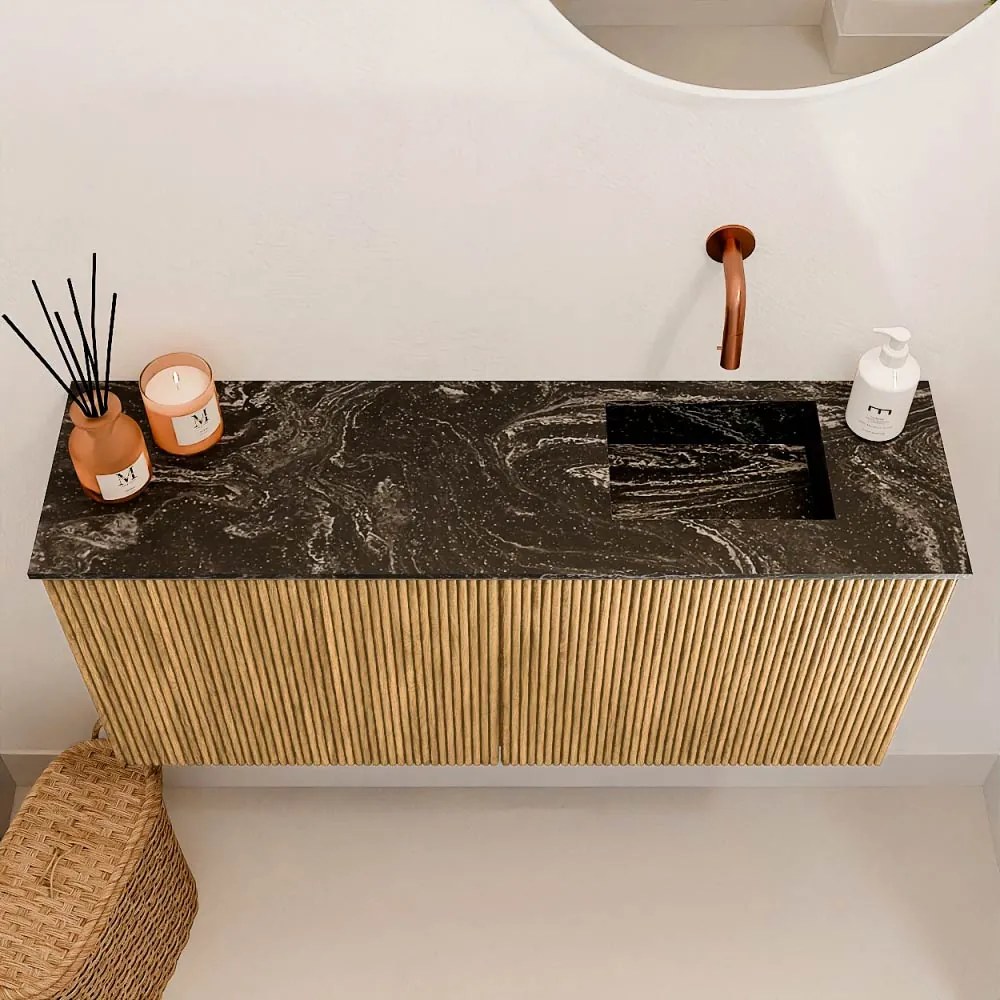 Mondiaz Joya DLux 90cm toiletmeubel oak met wastafel faye rechts zonder kraangat lava