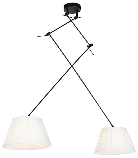 Hanglamp zwart met plisse kappen crème 35 cm 2-lichts - Blitz