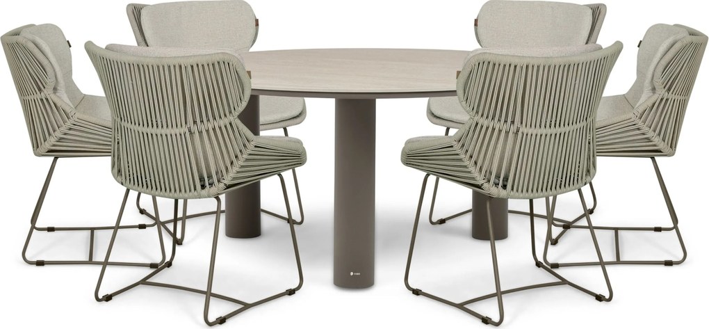 Tuinset Ronde Tuintafel 6 personen 158 cm Rope Taupe Santika Furniture Santika