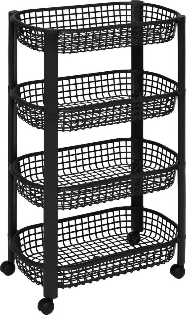5Five Keuken/badkamer trolley - 4-laags - Zwart - L46xB25xH79 cm