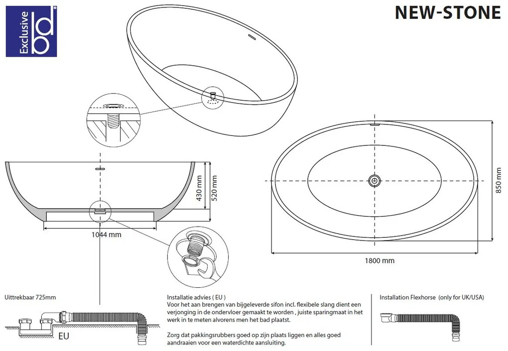 Best Design vrijstaand bad solid surface grijs 180x80cm