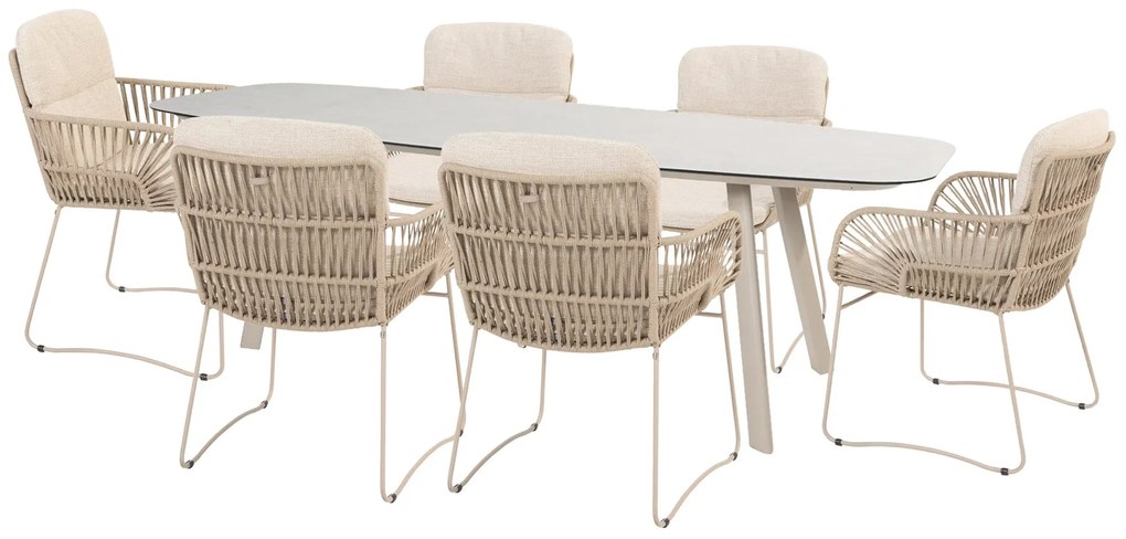 4 Seasons Outdoor Murcia tuinset latte met Manolo tafel met geprint keramisch blad 240 x 103 cm * Sale * Tuinset beige weerbestendig