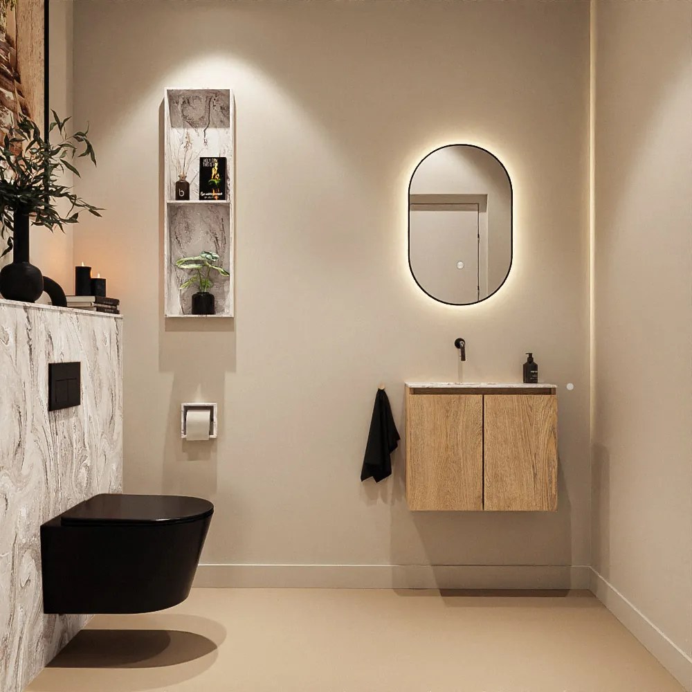 Mondiaz Ture DLux toiletmeubel 60cm washed oak met wastafel glace links zonder kraangat