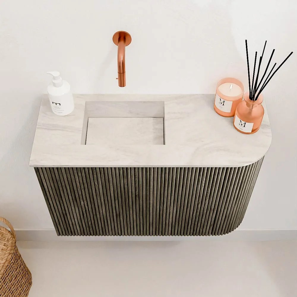 Mondiaz Joya DLux 60cm toiletmeubel ronding rechts shadow met wastafel faye links zonder kraangat ostra