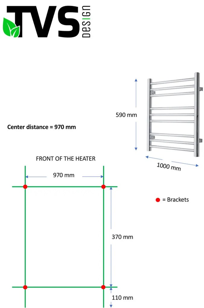 TVS Design Pivo handdoekradiator chroom 284W 59x100cm