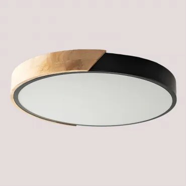 Ronde Led Plafondlamp Van Ijzer Jan Zwart - Houtbruin & Ø40 Cm - Sklum