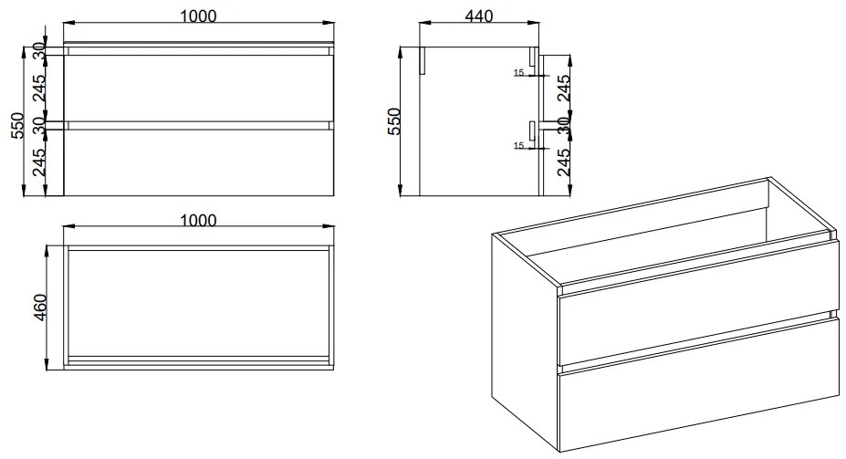 Fontana Elena badkamermeubel 100cm zwart met solid surface wastafel 1 kraangat