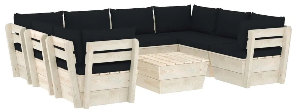 vidaXL 9-delige Loungeset met kussens pallet vurenhout