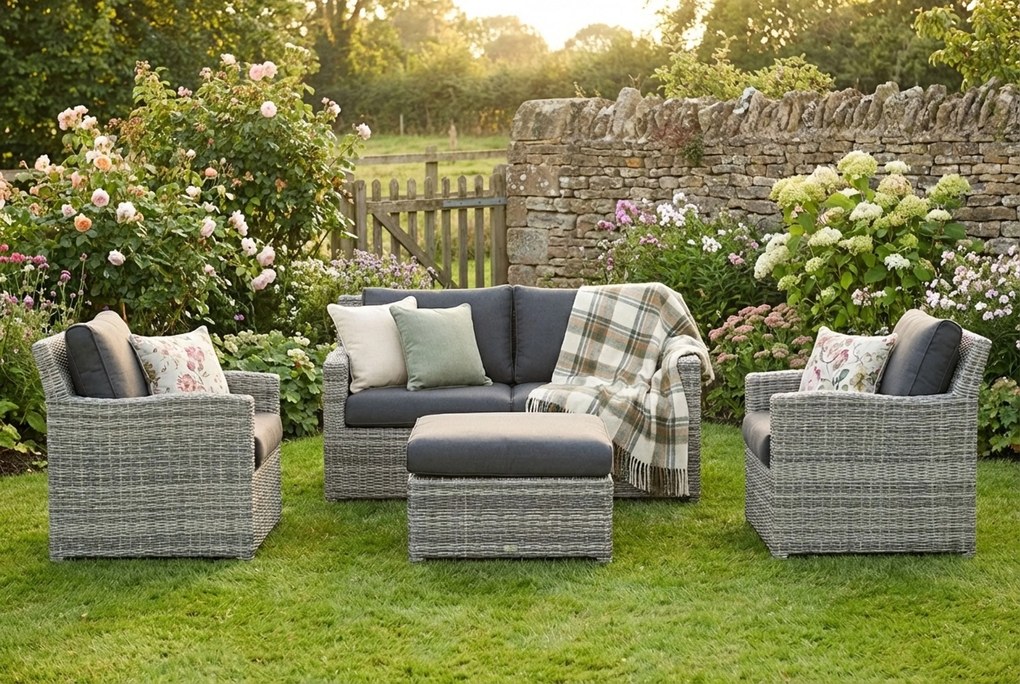 Stoel en Bank Loungeset 4 personen Wicker Grijs Garden Collections Giardino