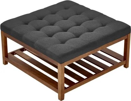 VEVOR Vierkante salontafel (875 x 875 x 445 mm) met massief houten opbergplank, massief gestoffeerde voetenbank met linnen voetenbank voor slaapkamer/woonkamer, 181,44 kg, donkergrijs