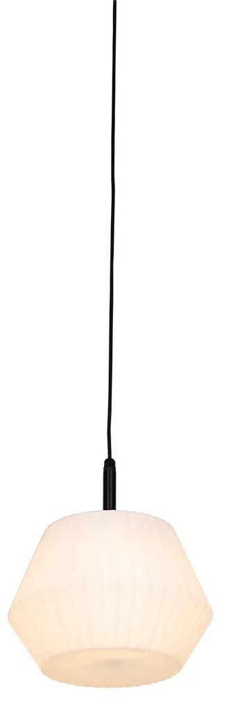 Moderne buiten hanglamp zwart met witte kap 32.9 cm IP44 - Robbert