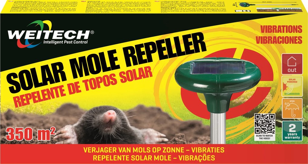 Weitech WK0677 Mollenverjager Solar - 350 m² - Op zonne-energie - Trillingen