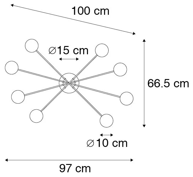 Moderne plafondlamp zwart 8-lichts met smoke glas - Athens