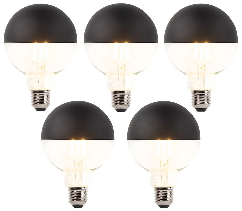 Set van 5 E27 dimbare LED filamentlamp kopspiegel G95 zwart 550lm 2700K