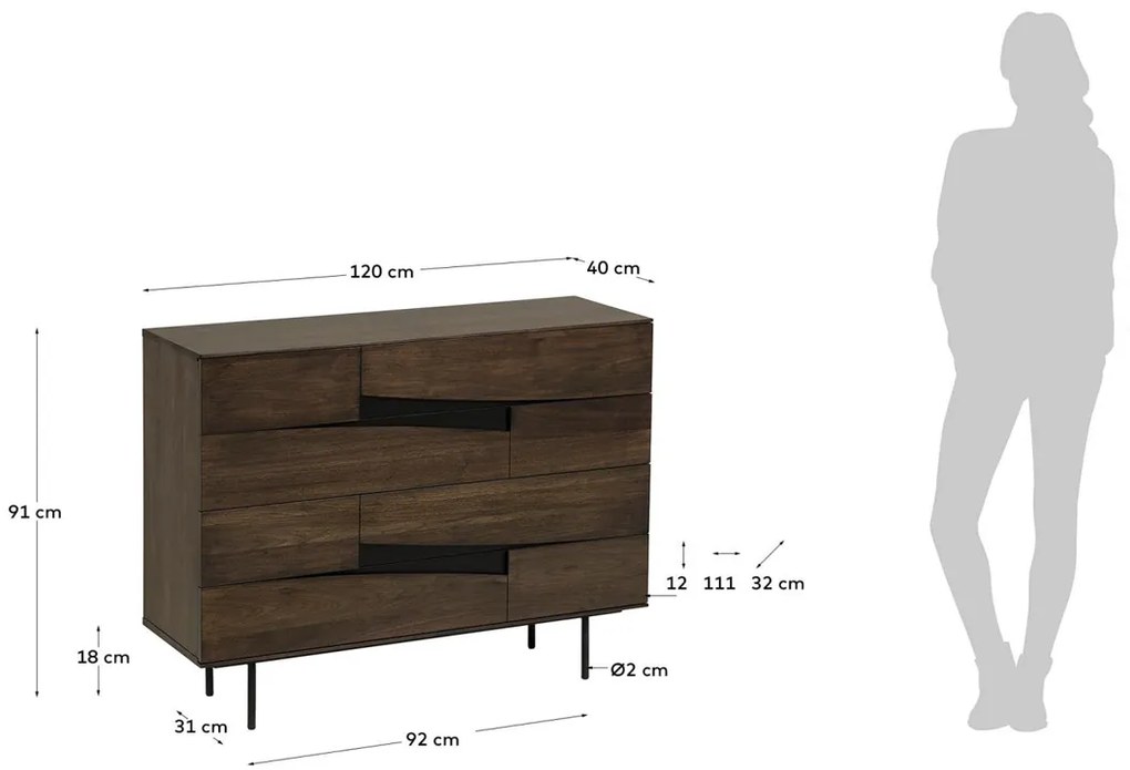 Kave Home Cutt Walnoothouten Ladekast - 120x40x91cm.