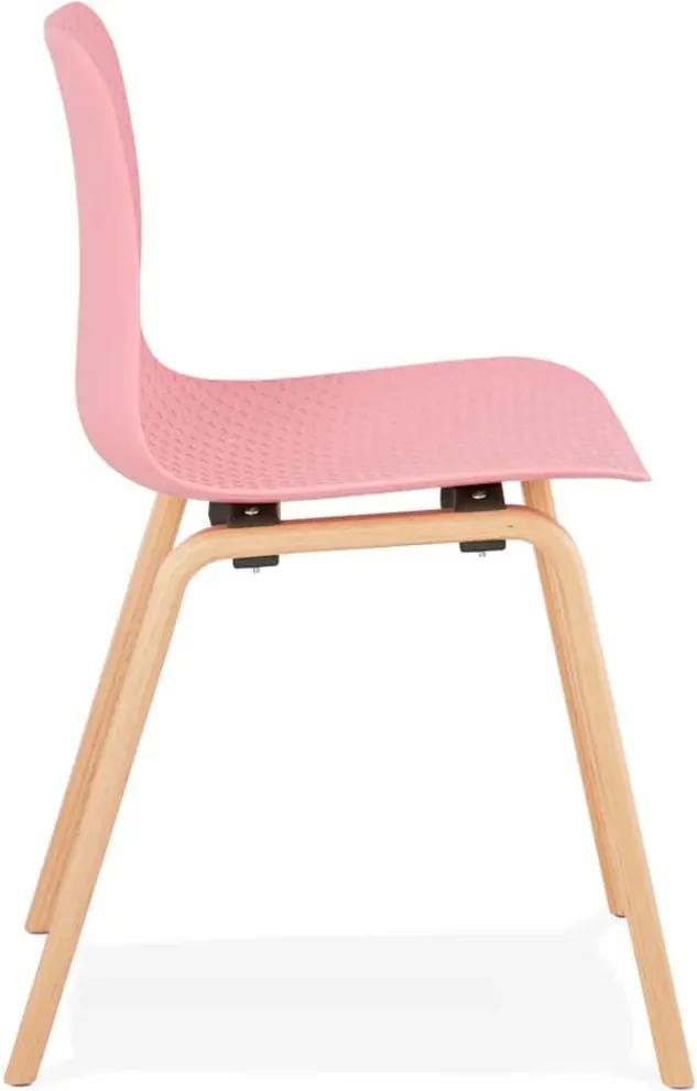 Scandinavische stoel 'PACIFIK' roze met natuurlijk houten poten