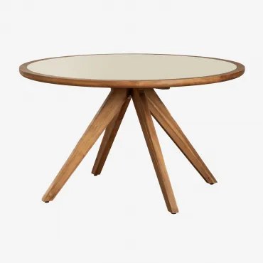 Ronde Eettafel In Cement En Acaciahout (ø130 Cm) Gamila Tapioca Beige - Sklum