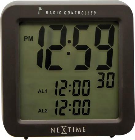 Wekker 9 x 9.2 cm, plastic, mat zwart, 'Square Alarm' Radio Controlled
