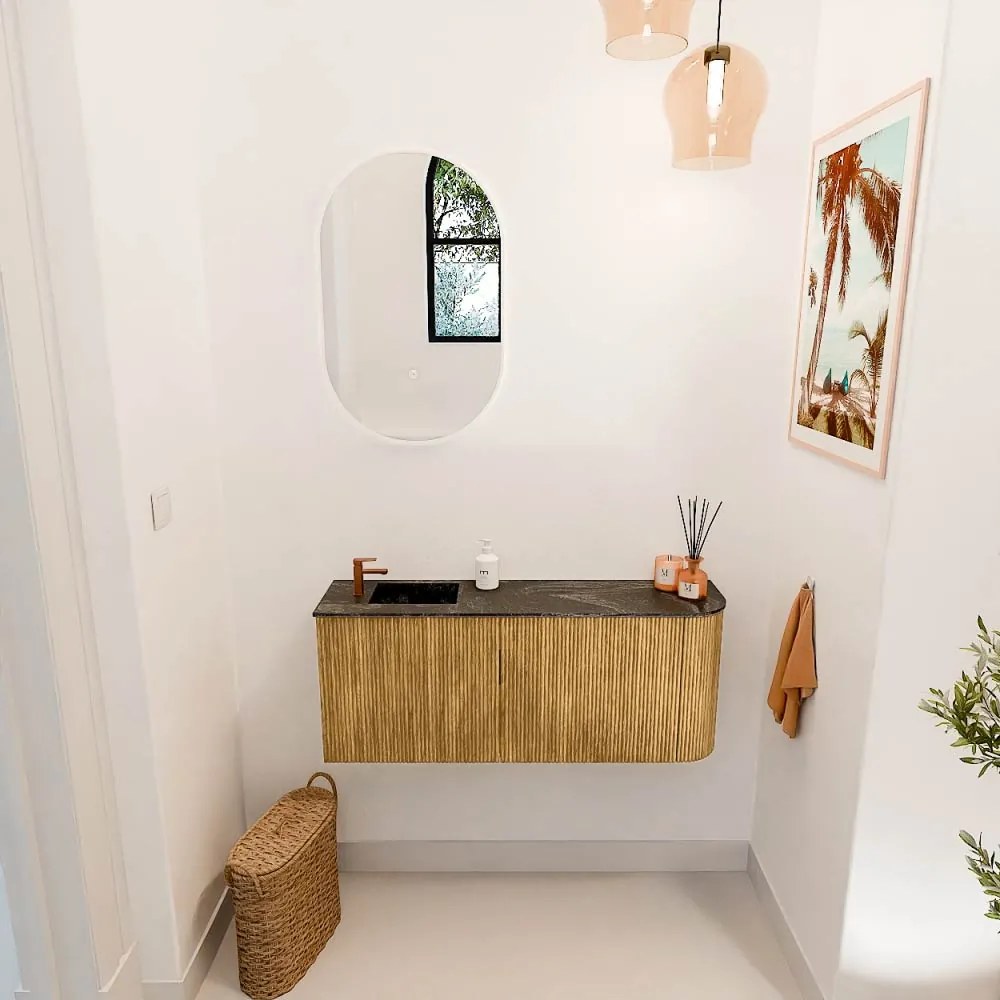 Mondiaz Joya DLux 100cm toiletmeubel ronding rechts oak met wastafel faye links 1 kraangat lava