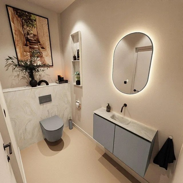 MONDIAZ TURE-DLUX 80cm toiletmeubel Smoke. EDEN wastafel Ostra positie midden. Zonder kraangat. TUREDX80SMOM0OST