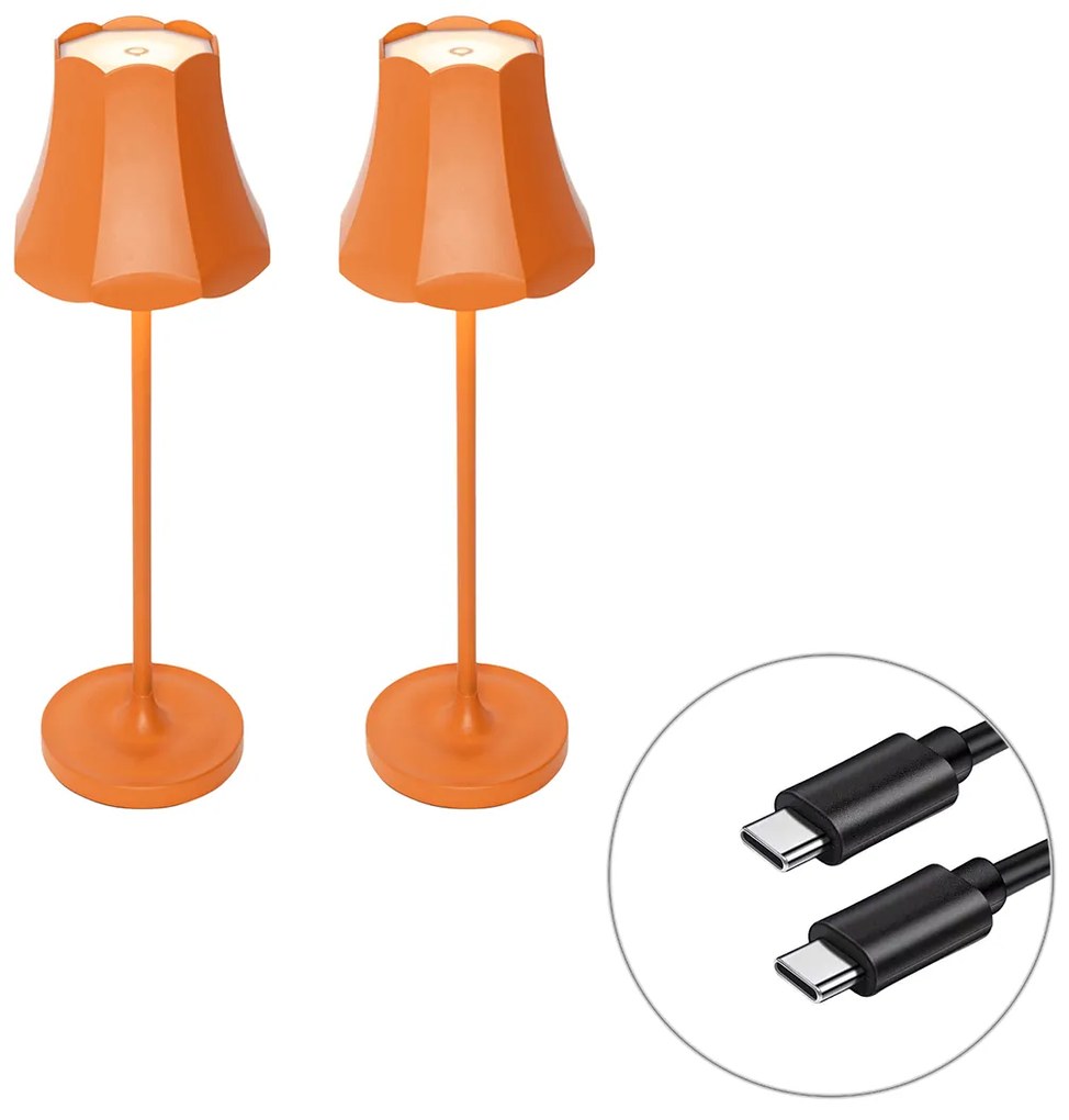 Set van 2 retro tafellampen oranje oplaadbaar IP44 - Granny