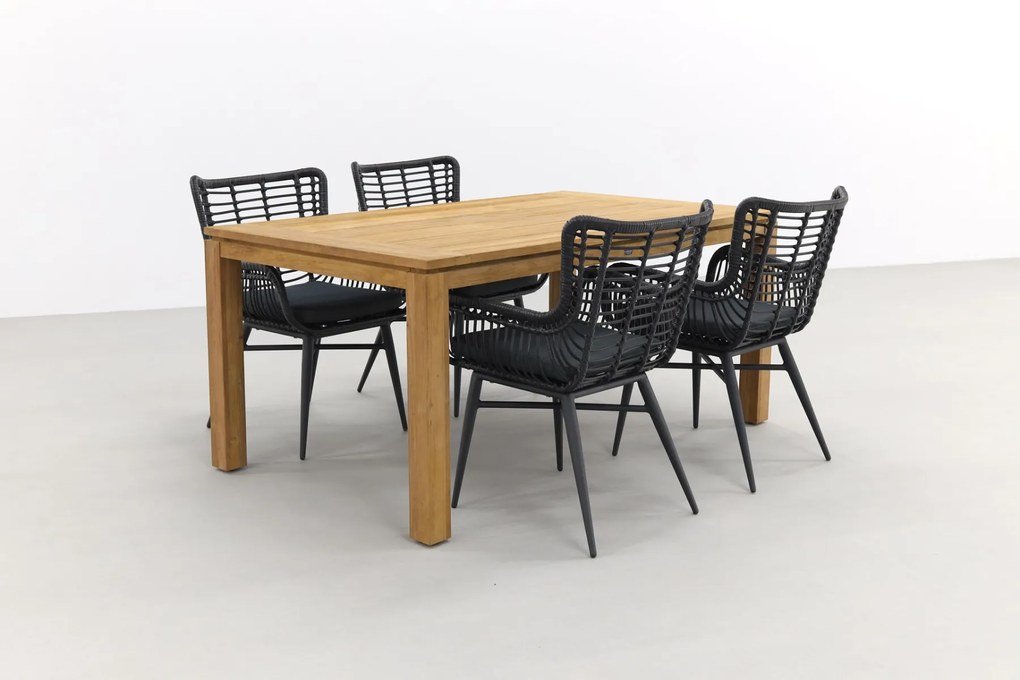 Jasmine Black/Rome 4-persoons dining tuinset 170x100 cm. - Brown teak