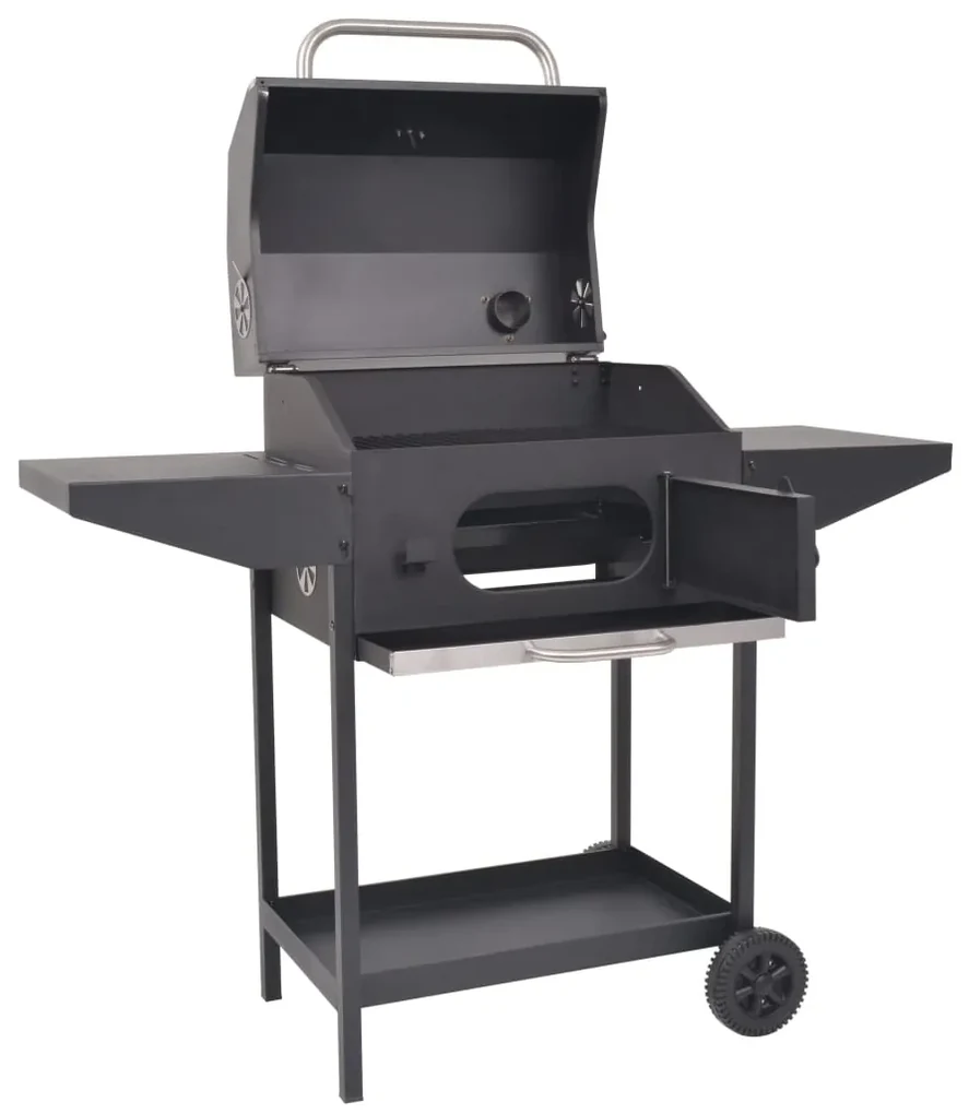 vidaXL Houtskoolbarbecue met onderplank zwart